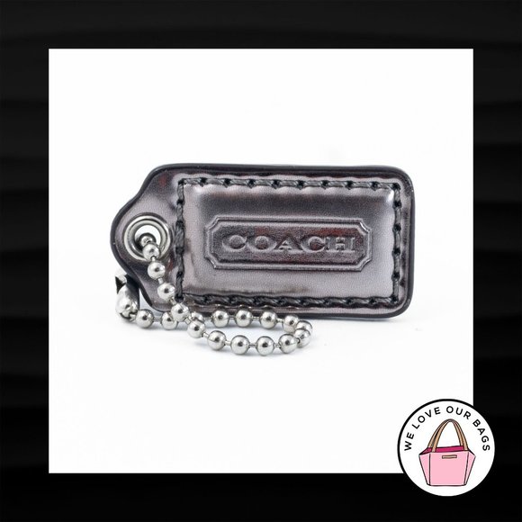 1.5" Small COACH POPPY GREY MIRRORED LEATHER FOB CHARM KEYCHAIN HANGTAG WRISTLET - Picture 1 of 1
